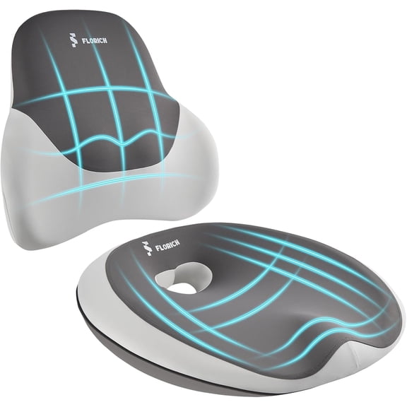 Florich Car Seat Cushion and Lumbar Support Pillow, Memory Foam Pillow for Tailbone Relief, Use for Office/Car/Wheel Chair, Gray