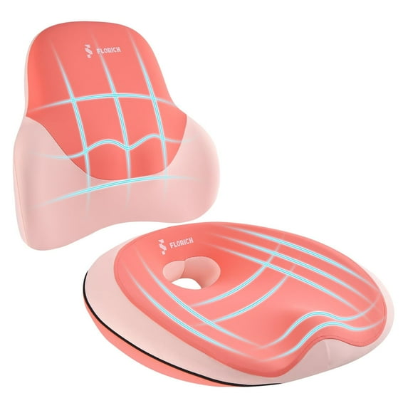 Florich Car Seat Cushion and Lumbar Support Pillow, Memory Foam Pillow for Tailbone Relief, Use for Office/Car/Wheel Chair, Pink