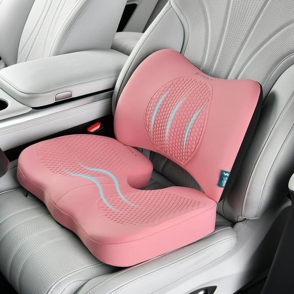 Florich Car Seat Cushion and Lumbar Support for Office Chair, Memory Foam Cushion Back Support Pillow, Ideal for Drivers and Office Use, Pink