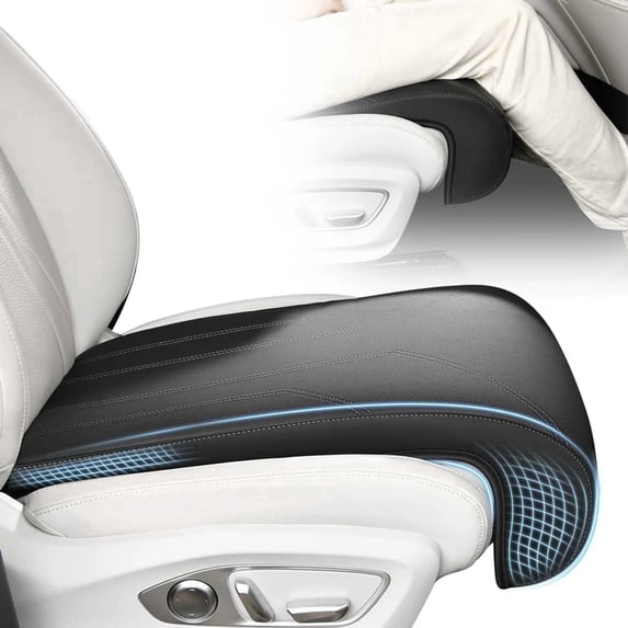 FLORICH Car Seat Extender Leg Support Cushion for Driver Seat and Office Chair, Leather, Memory Foam Car Seat Cushion - Comfortable Support for Long Drives, Black