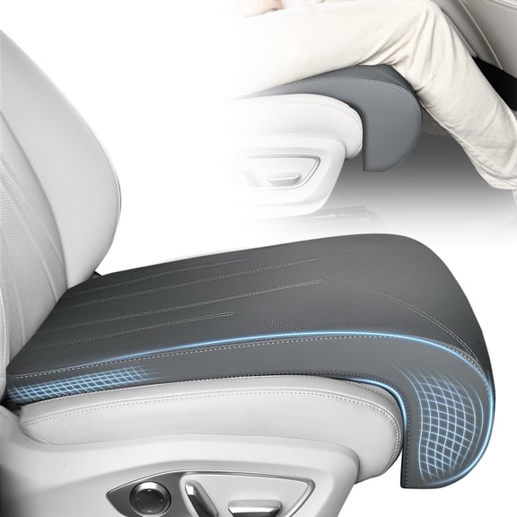 FLORICH Car Seat Extender Leg Support Cushion for Driver Seat and Office Chair, Leather, Memory Foam Car Seat Cushion - Comfortable Support for Long Drives, Gray