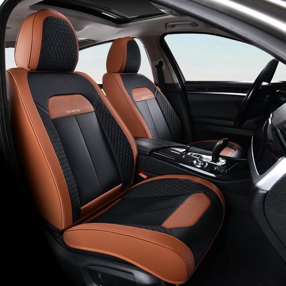 FLORICH Front Car Seat Covers, Breathable&Waterproof Faux Leather Seat Protectors, Automotive Interior Accessories Universal Fit Most Cars, Black&Brown