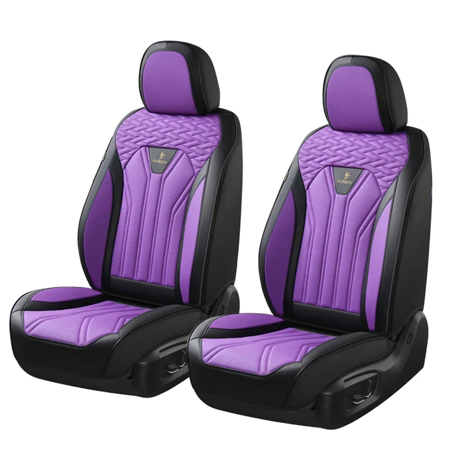FLORICH Front Car Seat Covers, Comfortable Faux Leather Seat Protectors, Automotive Cushions Universal Fit for Most Cars Suv Trucks, Black & Purple