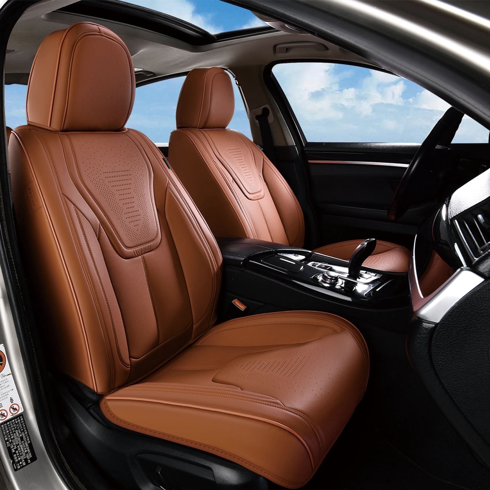 FLORICH Front Car Seat Covers, Luxury Faux Leather Seat Protectors, Automotive Seat Cushions Universal Fit for Most Cars Trucks SUV, Brown