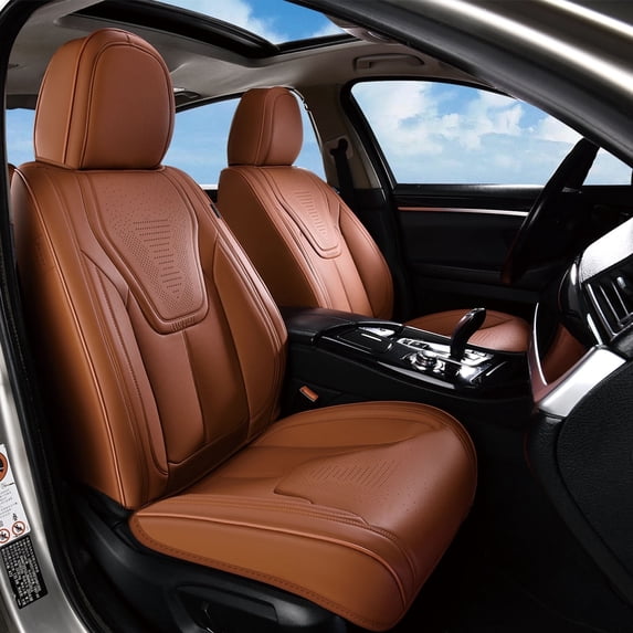 FLORICH Front Car Seat Covers, Luxury Faux Leather Seat Protectors, Automotive Seat Cushions Universal Fit for Most Cars Trucks SUV, Brown