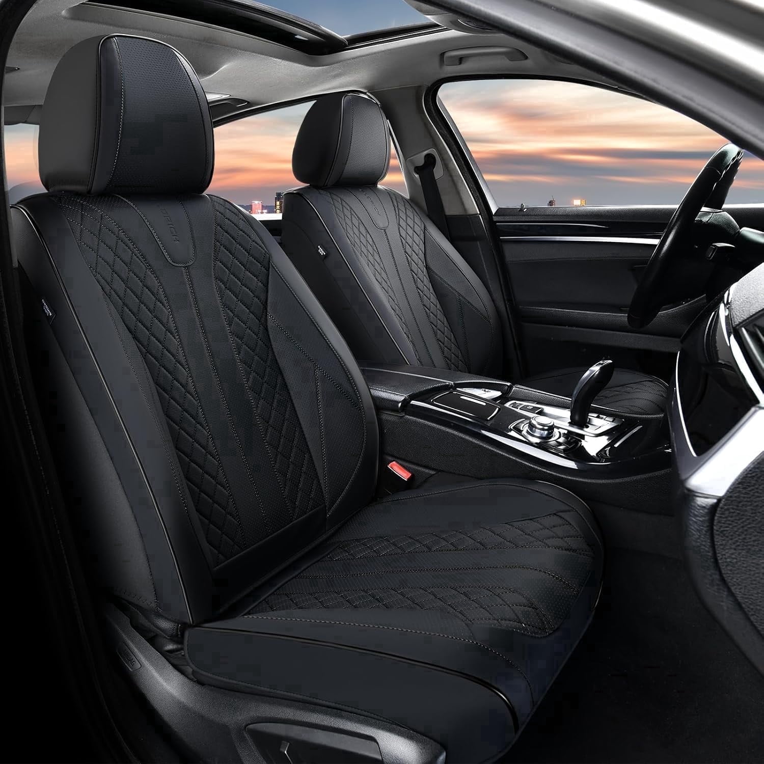 FLORICH Front Pair Car Seat Covers, Premium Faux Leather Seat Protectors, Breathable Material Cushions Universal Fit for Most Cars, Black