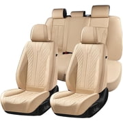 FLORICH Full Set Car Seat Covers, Premium Faux Leather Seat Protectors, Breathable Material Cushions Universal Fit for Most Cars, Beige