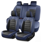 FLORICH Full Set Car Seat Covers, Waterproof Faux Leather Seat Protectors, Comfortable Auto Interior Cushions Fit for Most Cars SUV Trucks, Black & Blue