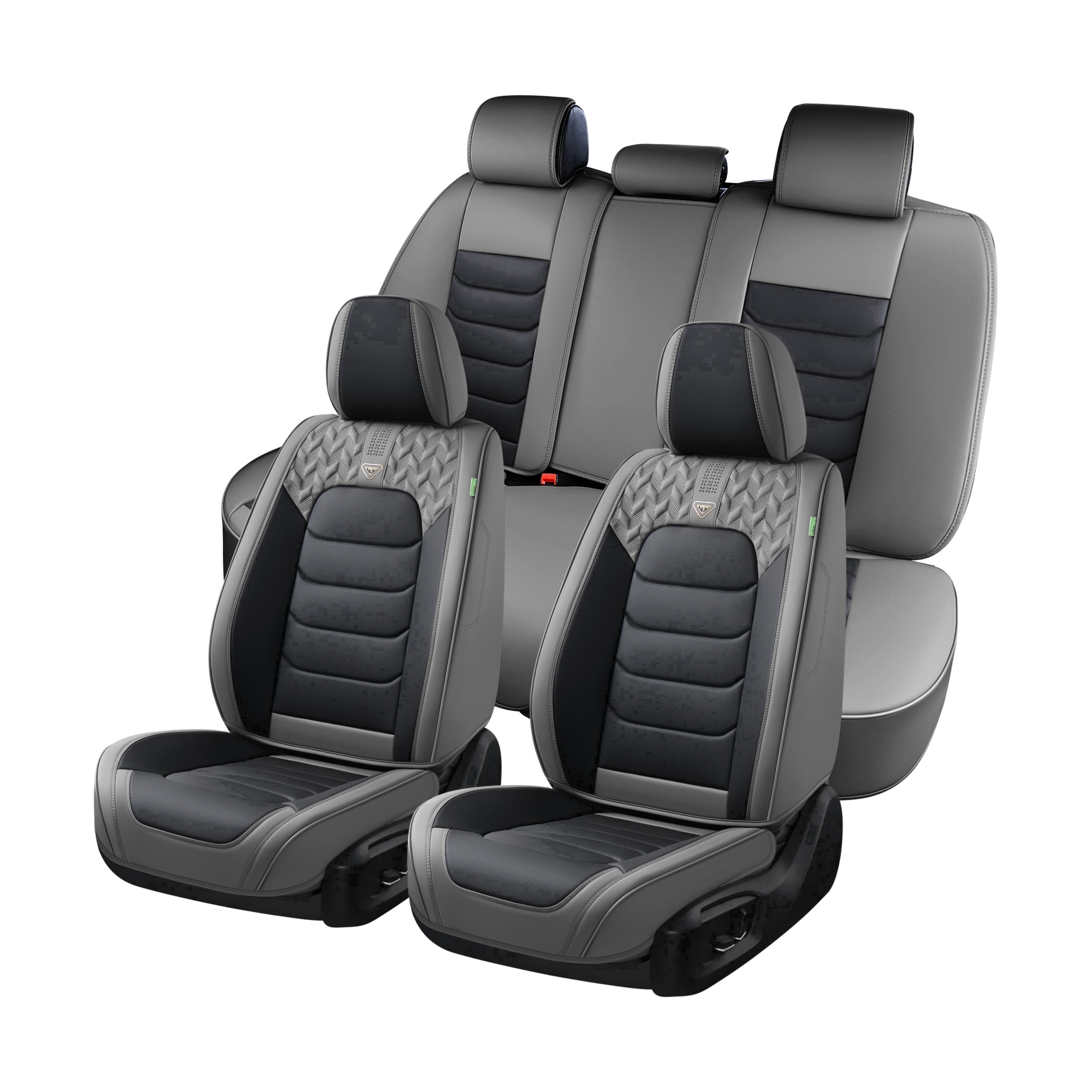 FLORICH Full Set Car Seat Covers, Waterproof Faux Leather Seat Protectors, Comfortable Auto Interior Cushions Fit for Most Cars SUV Trucks, Black & Gray
