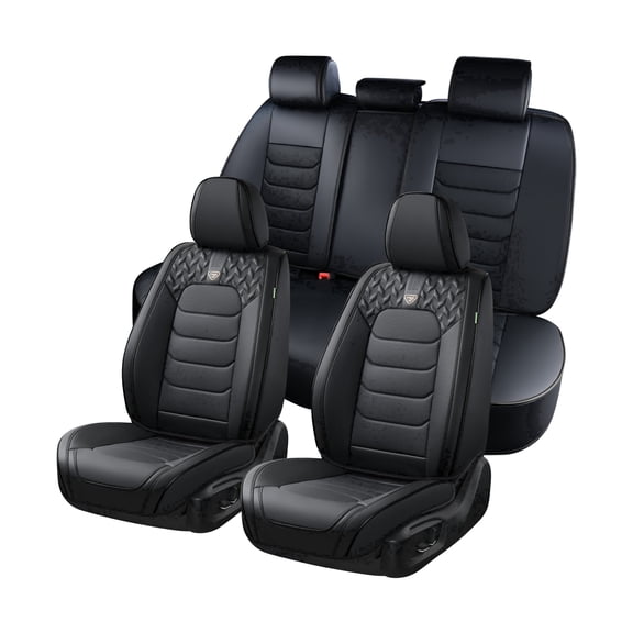 FLORICH Full Set Car Seat Covers, Waterproof Faux Leather Seat Protectors, Comfortable Auto Interior Cushions Fit for Most Cars SUV Trucks, Black