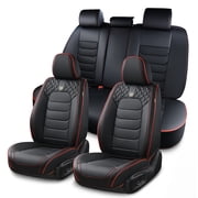 FLORICH Full Set Car Seat Covers, Waterproof Faux Leather Seat Protectors, Comfortable Auto Interior Cushions Fit for Most Cars Suv Trucks, Black & Red Line