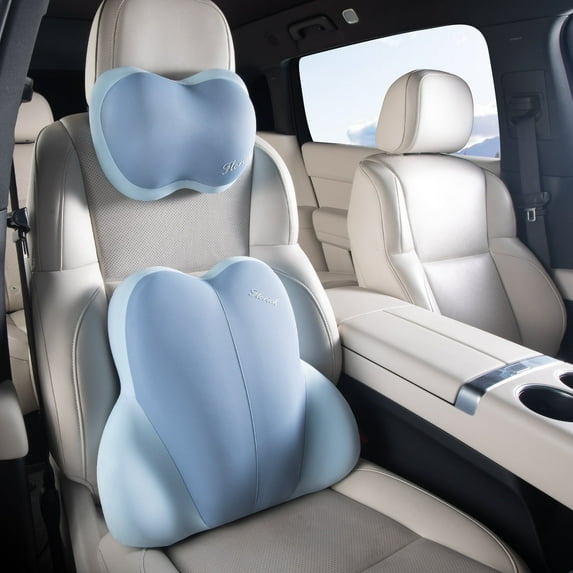 Florich Lumbar Support with Car headrest Back Pillow for Chairs Headrest Pillow for Car Ergonomic Ultrathick Memory Foam Back Pillow for Office Chair, Blue
