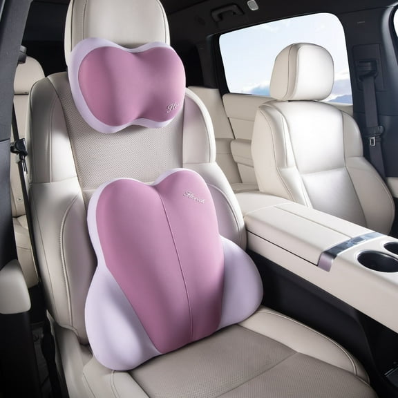 Florich Lumbar Support with Car headrest Back Pillow for Chairs Headrest Pillow for Car Ergonomic Ultrathick Memory Foam Back Pillow for Office Chair, Purple