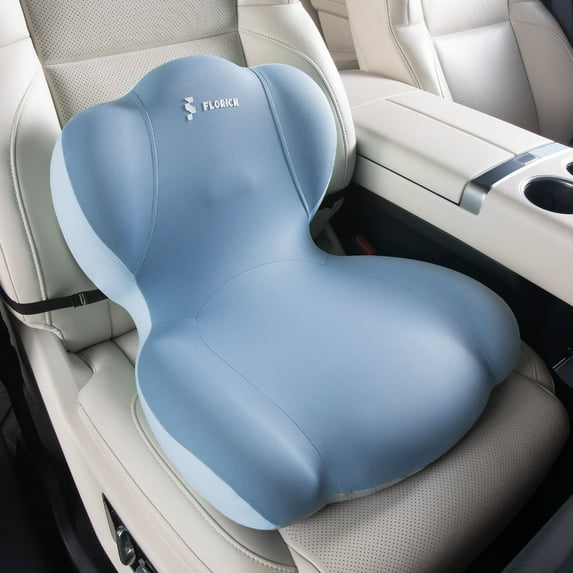Florich Memory Foam Truck Seat Cushion with Adjustable Strap,Seat Cushion and Lumbar Support Pillow for Car Office Chair, Ergonomic Back Support & Sciatica Relief for Long Drives, Blue