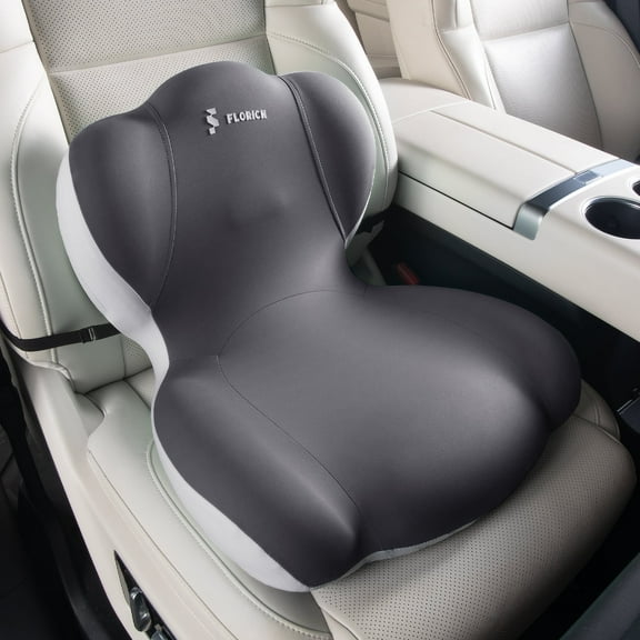 Florich Memory Foam Truck Seat Cushion with Adjustable Strap,Seat Cushion and Lumbar Support Pillow for Car Office Chair, Ergonomic Back Support & Sciatica Relief for Long Drives, Gray
