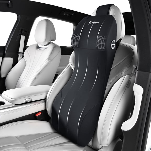 FLORICH One-Piece Lumbar Support&Car Headrest Pillow, 2-in-1 Memory Foam Car Seat Headrest with Lumbar Cushion Ergonomic Support Pillow for Neck Back Pain Relief, Black