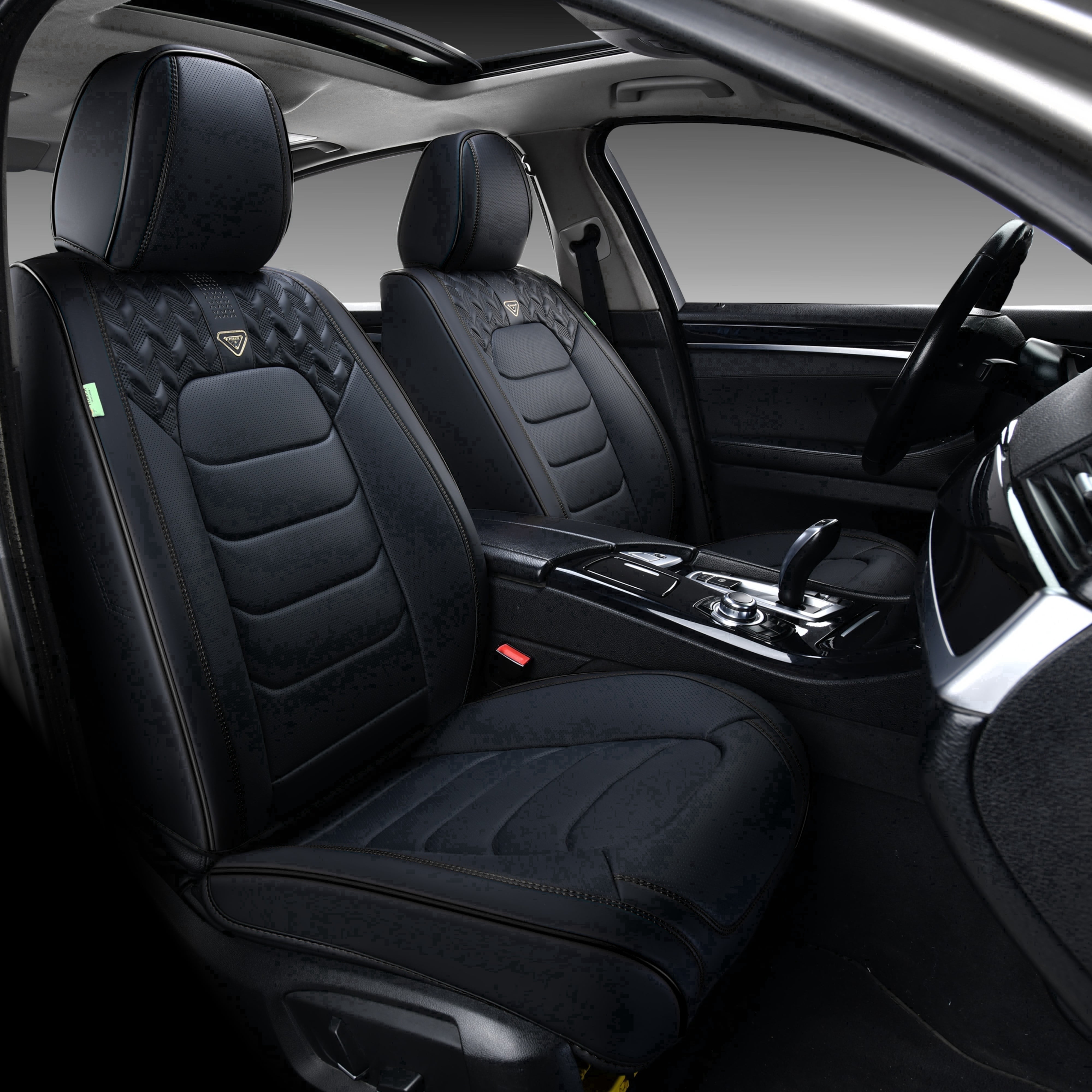 FLORICH Car Seat Covers Front Pair, Waterproof Faux Leather Seat Protectors, Auto Interior Cushions Fit for Most Cars SUV Trucks, Black