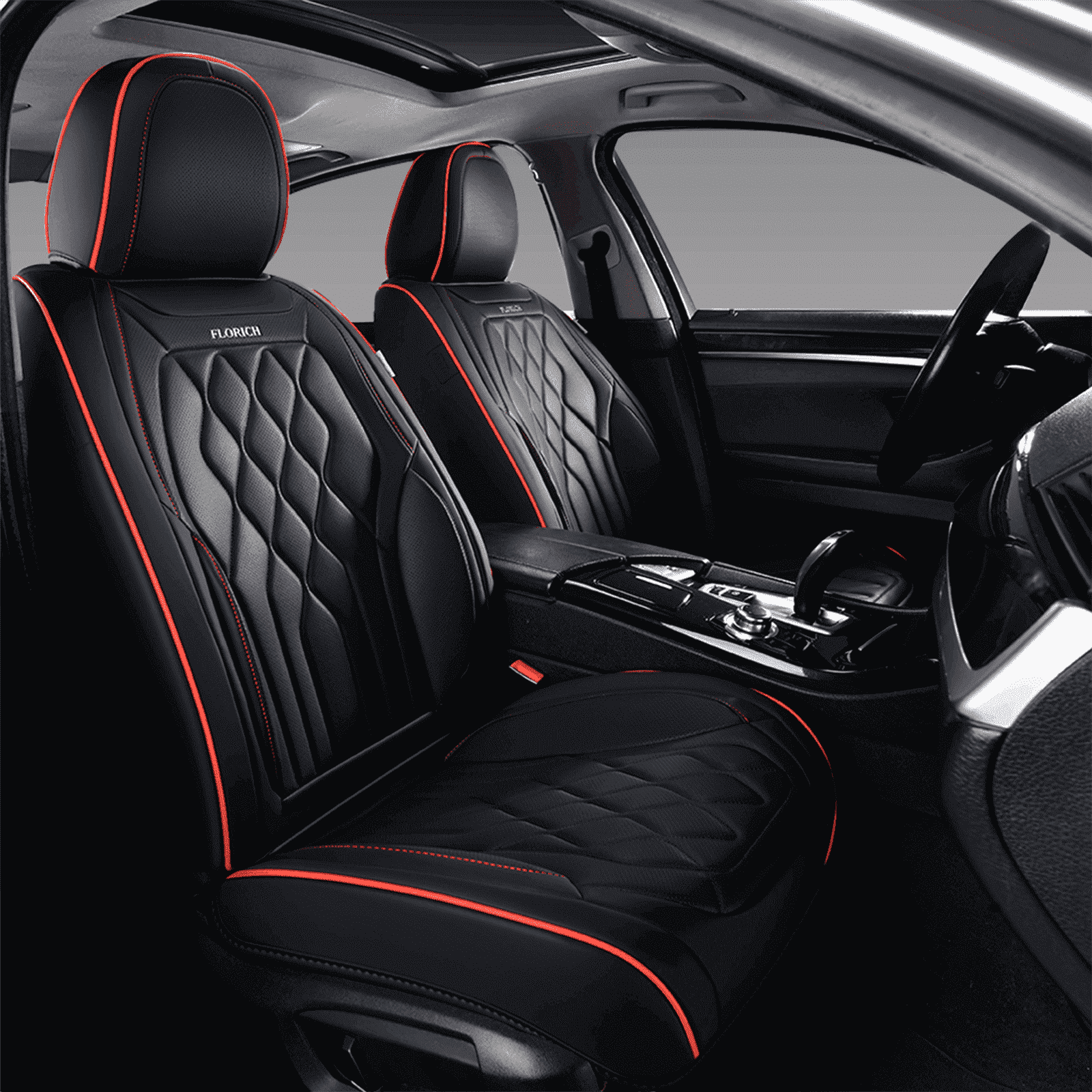 FLORICH Universal Car Seat Covers Front Pair, Waterproof Faux Leather Seat Protectors, Automotive Interior Cushions Fit for Most Cars Suv Trucks, Red Line