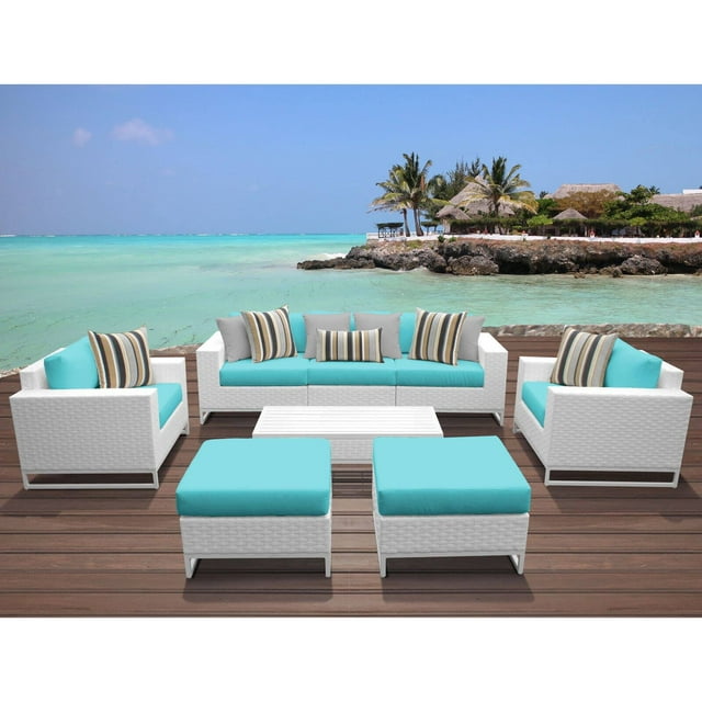 TK Classics MIAMI-08a-ARUBA Miami 8 Piece Outdoor Wicker Patio Furniture Set 08a&#44; Aruba