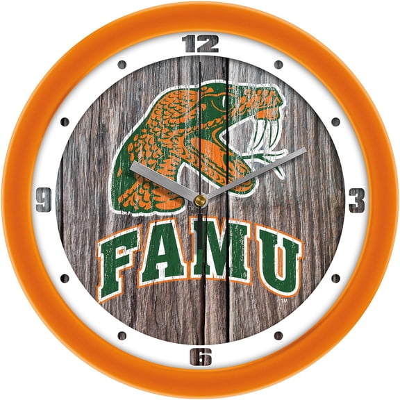 Florida A&M Rattlers 11.5'' Suntime Premium Glass Face Weathered Wood Wall Clock