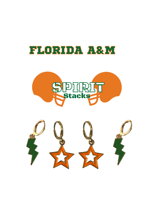 Florida A&M University Spirit Stack green mini enamel bolts and orange statement open starboys