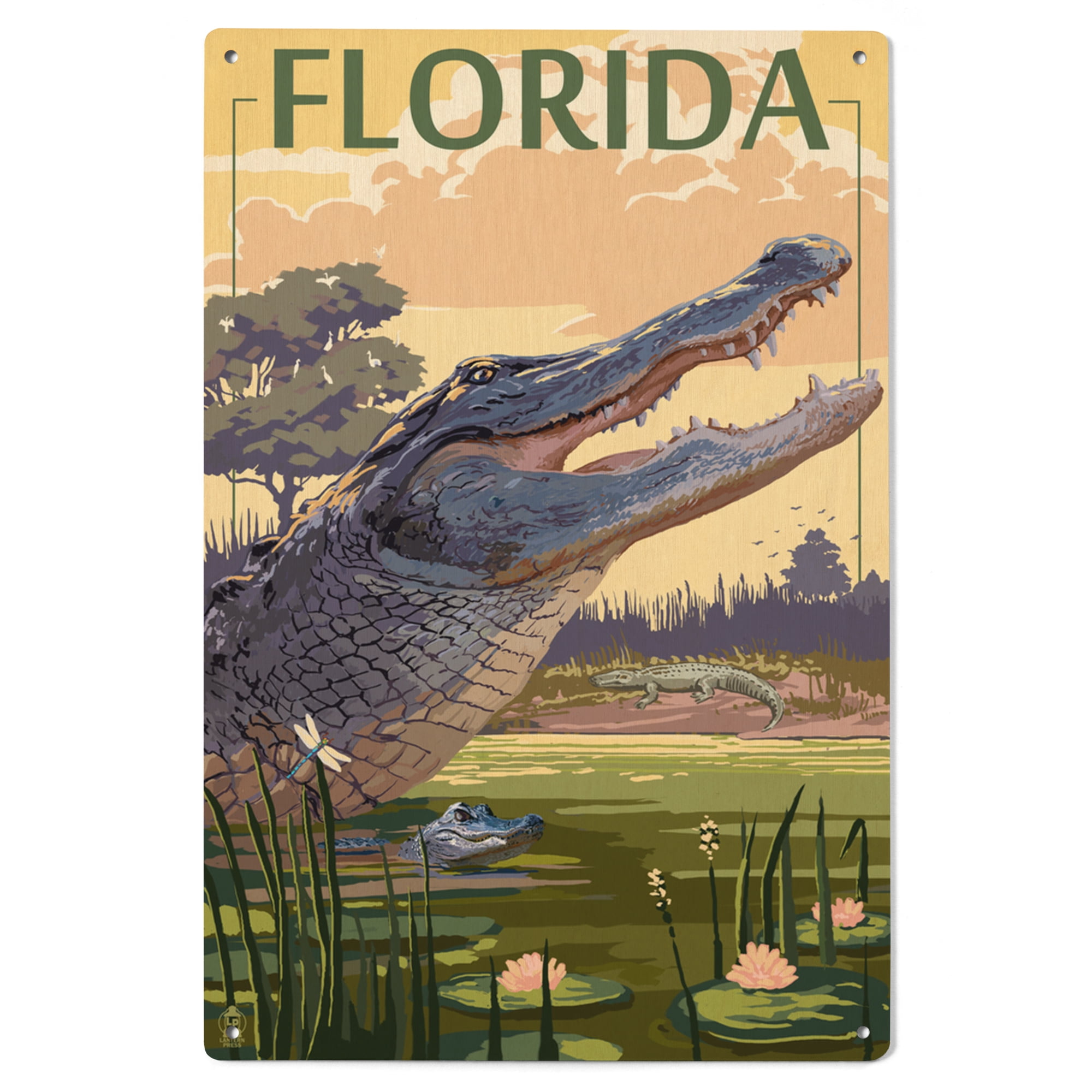 Florida, Alligator Scene Birch Wood Wall Sign (6x9 Rustic Home Decor ...