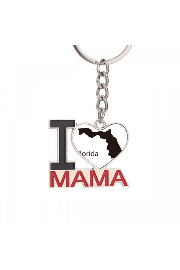 Florida America USA Map Outline Keychain Metal Keyring Holder Love MAMA Mother