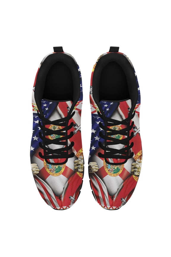 Florida And American Flag Running Shoes Sneakers Mesh Black Size 3.5
