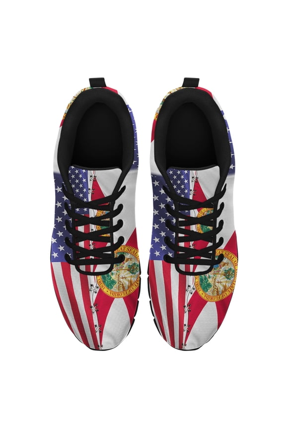 Florida And American Flag Running Shoes Sneakers Mesh Black Size 4.5