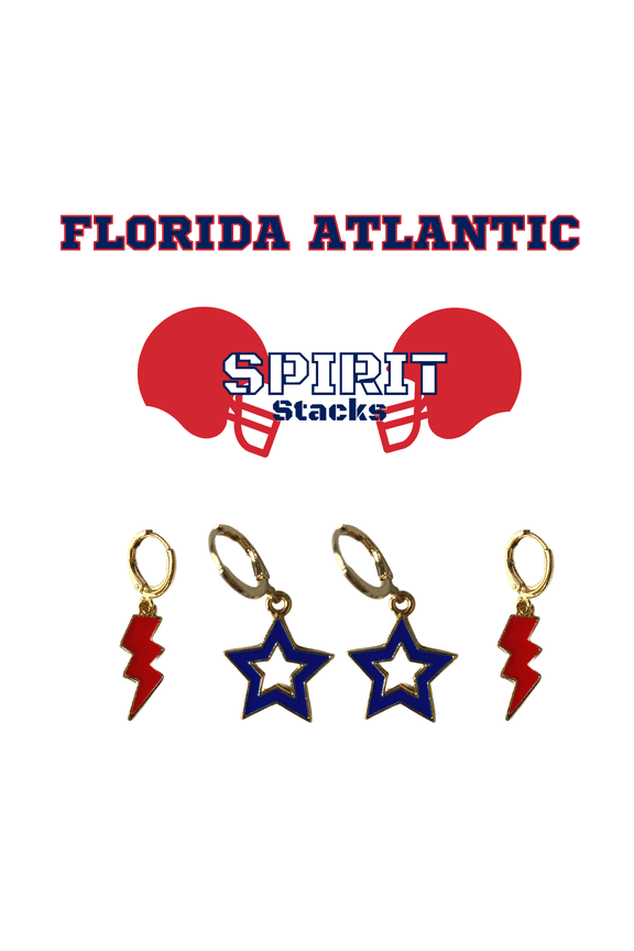 Florida Atlantic University Spirit Stack red mini enamel bolts and navy statement open starboys