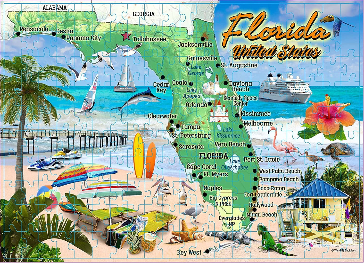 Florida Attractions \u0026 Icons Collage Fridge Collector's Souvenir Magnet 2.5\, image size:1500x1081