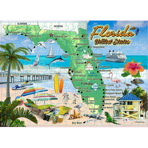 Florida Attractions & Icons Collage Fridge Collector's Souvenir Magnet 2.5" x 3.5"