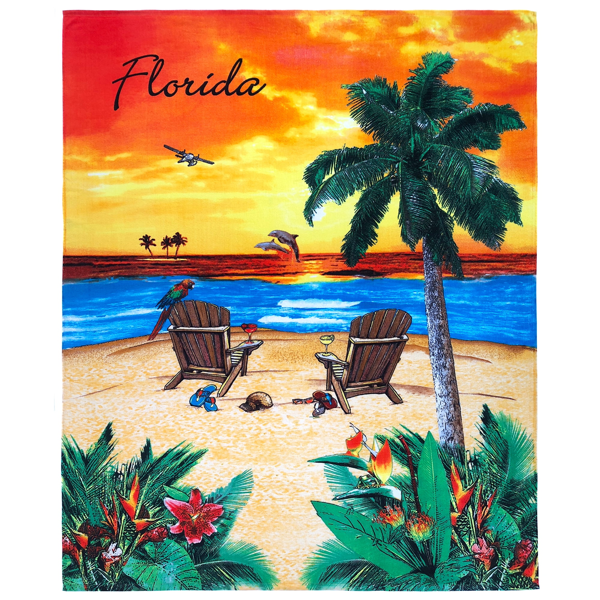 Florida Beach Blanket 54 x 68 inch Beach Towel 100% Cotton Family Size
