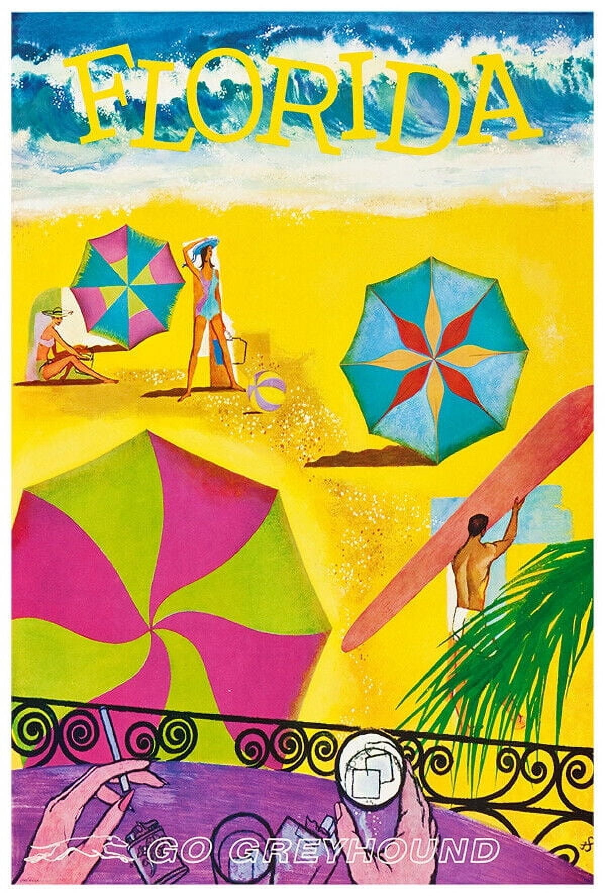 Florida - Beach - Greyhound Bus Line - 1960s Vintage US Travel Poster (8x12Inches(US/CANOnly