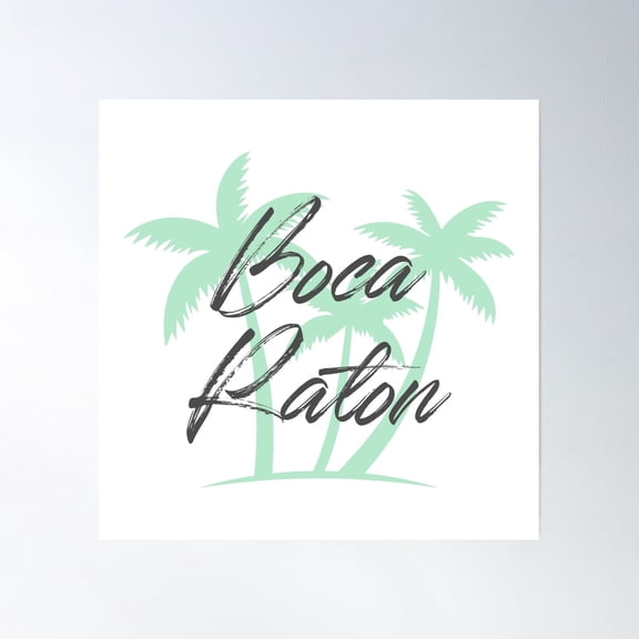 Florida Beach Names With Palm Trees - Boca Raton Poster Wall Art, Modern Wall Decor, 16x16 UNFRAMED