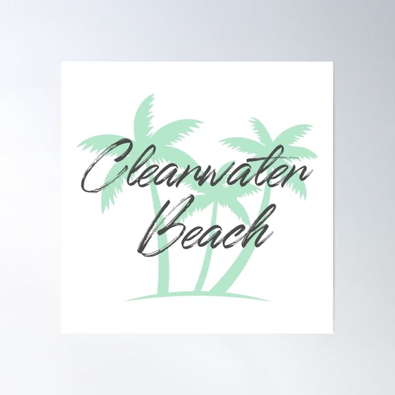 Florida Beach Names With Palm Trees - Clearwater Beach Poster Wall Art, Modern Wall Decor, 30x30 UNFRAMED