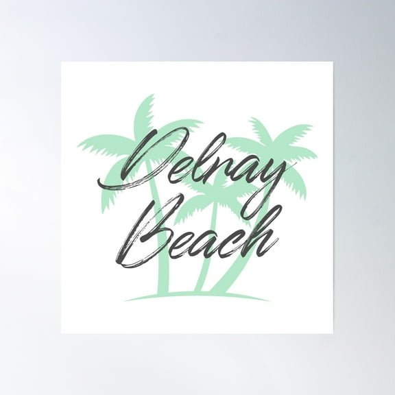 Florida Beach Names With Palm Trees - Delray Beach Poster Wall Art, Modern Wall Decor, 16x16 UNFRAMED