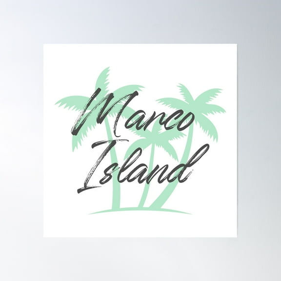 Florida Beach Names With Palm Trees - Marco Island Poster Wall Art, Modern Wall Decor, 30x30 UNFRAMED