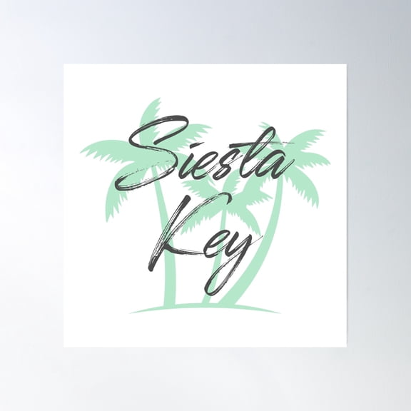 Florida Beach Names With Palm Trees - Siesta Key Poster Wall Art, Modern Wall Decor, 16x16 UNFRAMED