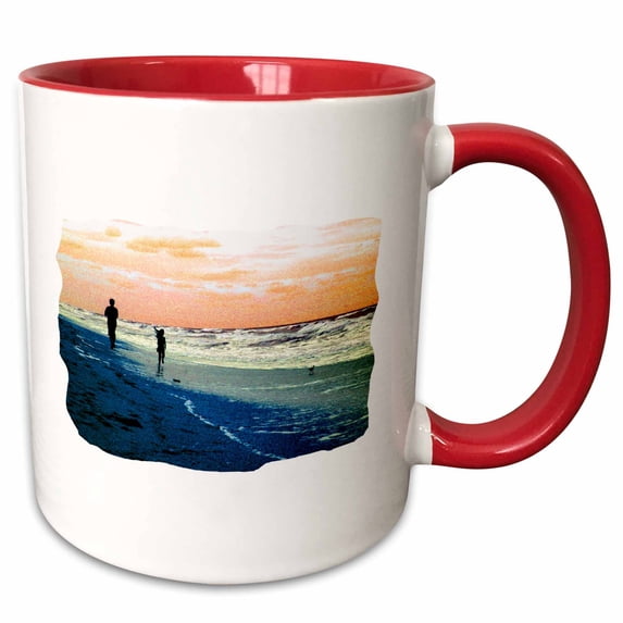 3drose, Florida Beach Scene People Orange Blue No Text, 15oz Two-tone Red Mug