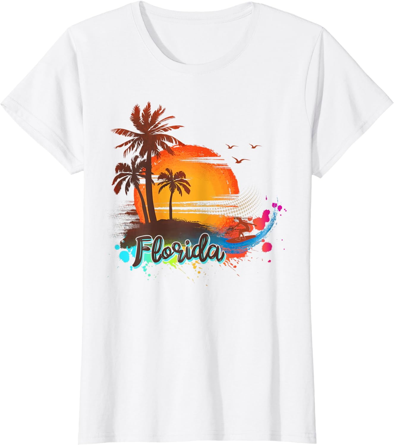 White Cotton Polyester Florida Graphic Round Neck T-Shirt