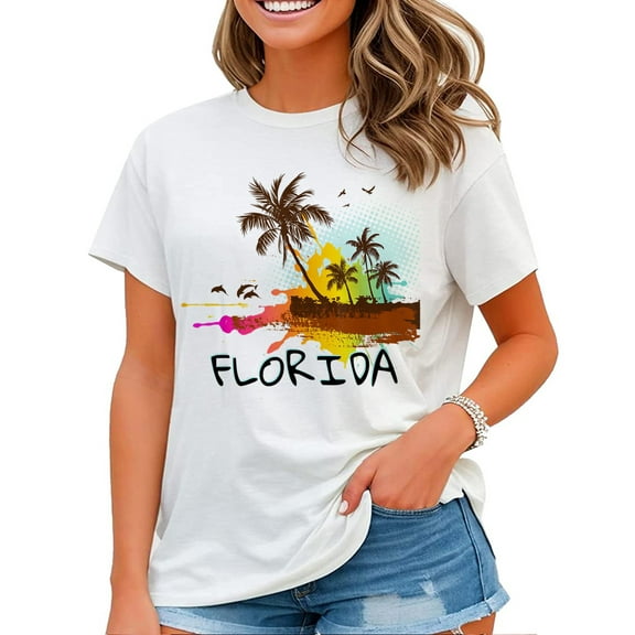 Florida Beach Vacation Tshirt for Women Art shirt for Ocean Lovers T-Shirt White 4X-Large