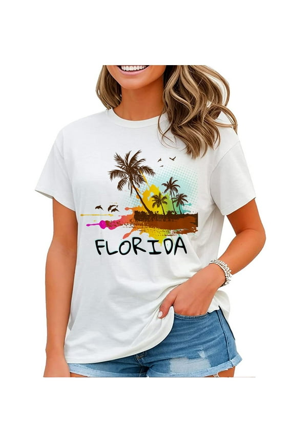 Florida Beach Vacation Tshirt for Women Art shirt for Ocean Lovers T-Shirt White Medium
