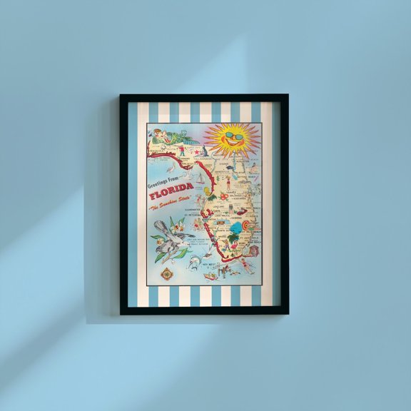 Florida Blue White Map Poster