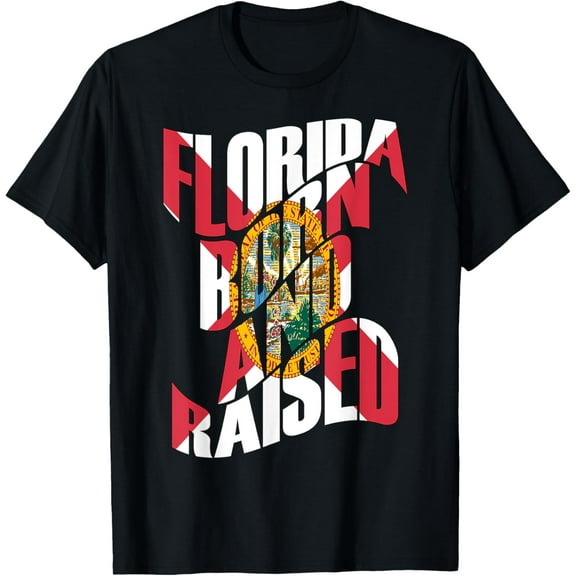 Florida Born and Raised Florida State Flag T-ShirtMen's and women's gift, black and white T-shirt, size: Extra large S-4XL