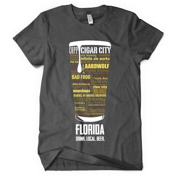 Florida Breweries Craft Beer State T-Shirt - Dark Heather, Medium | Local Brewery Tee