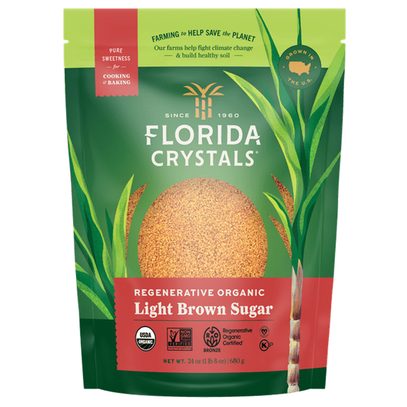 Florida Crystals Organic Light Brown Raw Cane Sugar, Non-GMO, Vegan, Kosher, 32 oz Stand-Up Bag