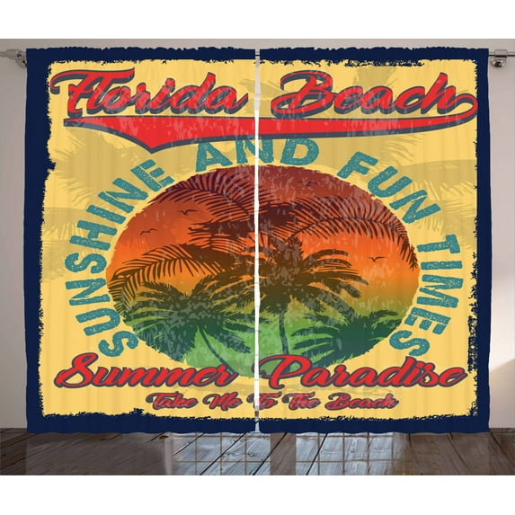 Ambesonne Florida Curtains 2 Panel Set, Paradise City Travel, 108" x 108", Multicolor