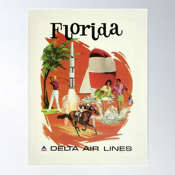 Florida Delta Airlines Postcard Poster Wall Art, Modern Wall Decor For Living Room Bedroom, 8x12 UNFRAMED