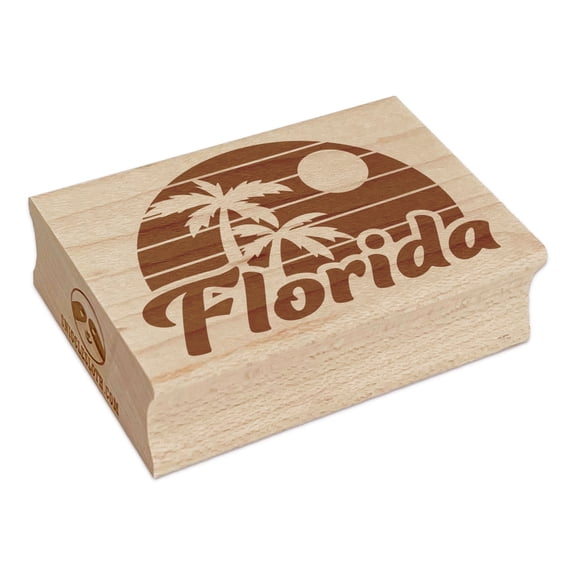 Florida Destination Tropical Sunset with Palm Trees Rectangle Rubber Stamp Stamping Scrapbooking Crafting - Small 1.7in